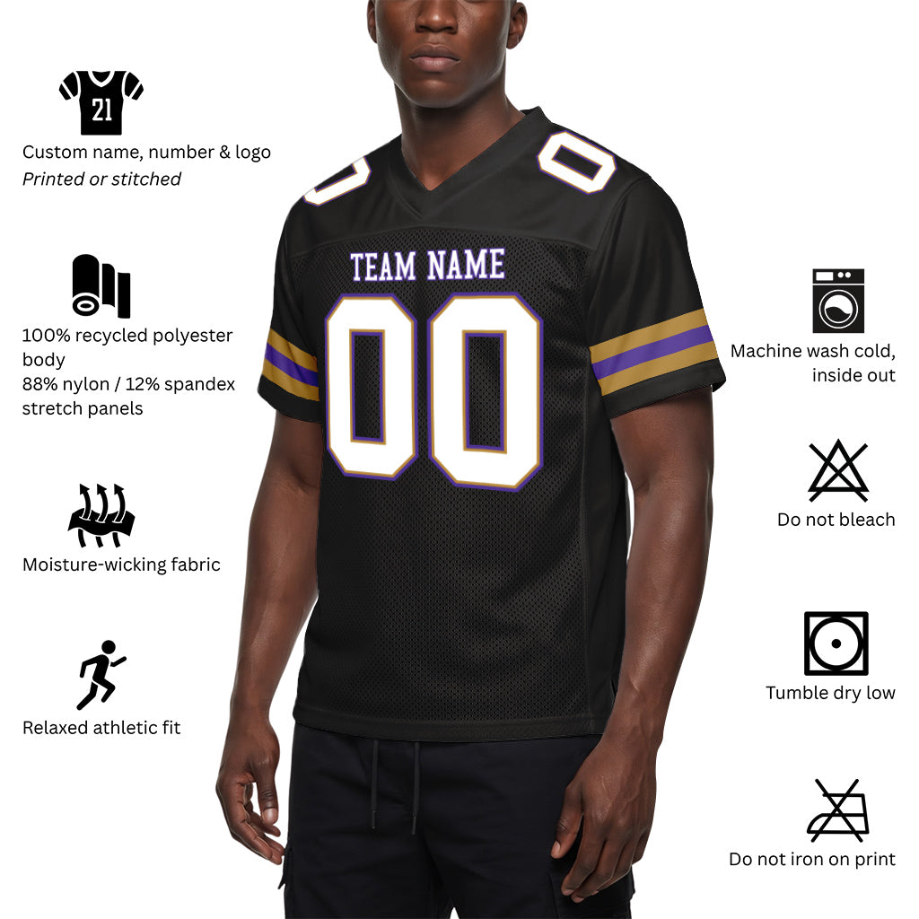 Custom Black White-Purple Mesh Football Jersey