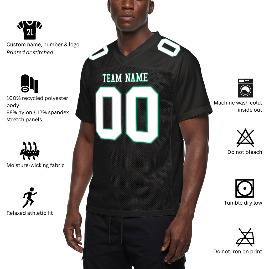 Custom Black White Gray-Midnight Green Mesh Football Jersey