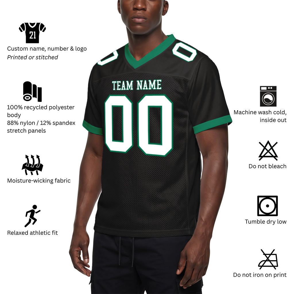 Custom Black White-Kelly Green Mesh Football Jersey