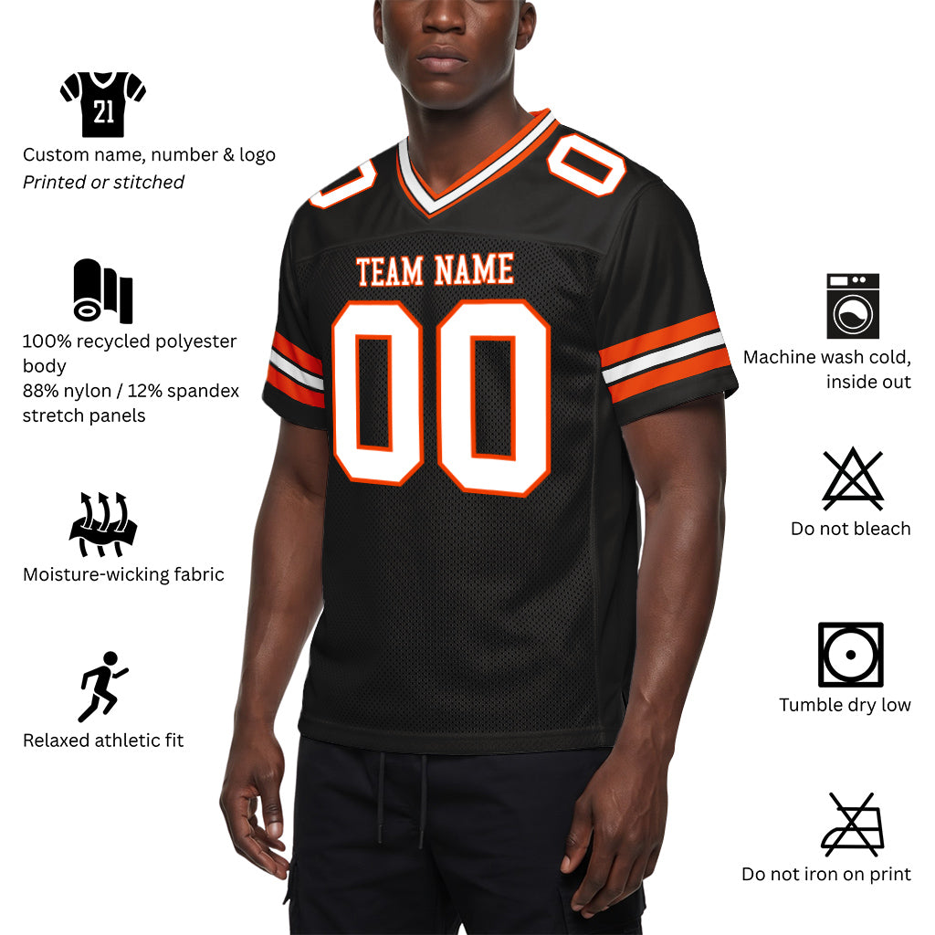 Custom Black White-Orange Mesh Football Jersey