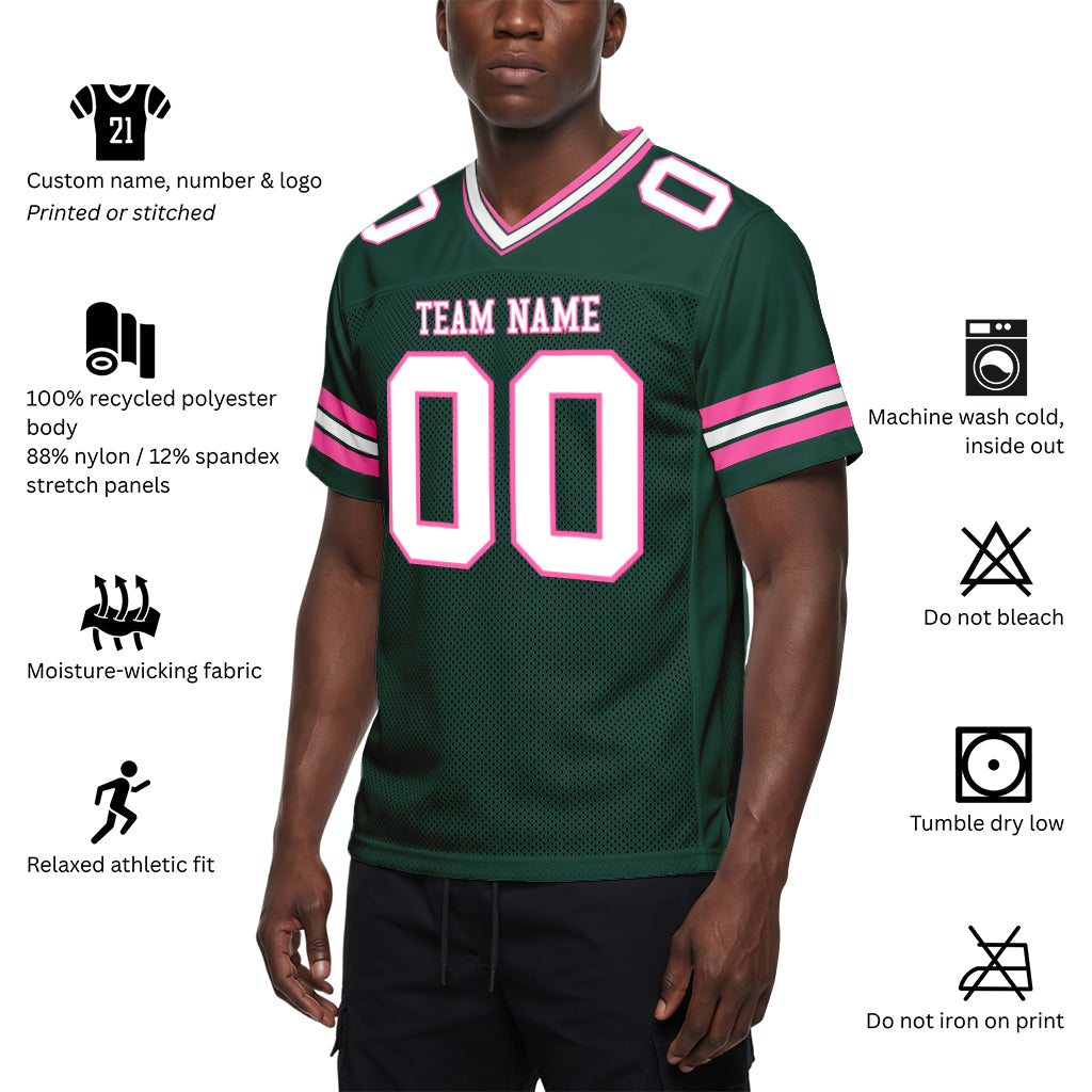 Custom Green White-Pink Mesh Football Jersey