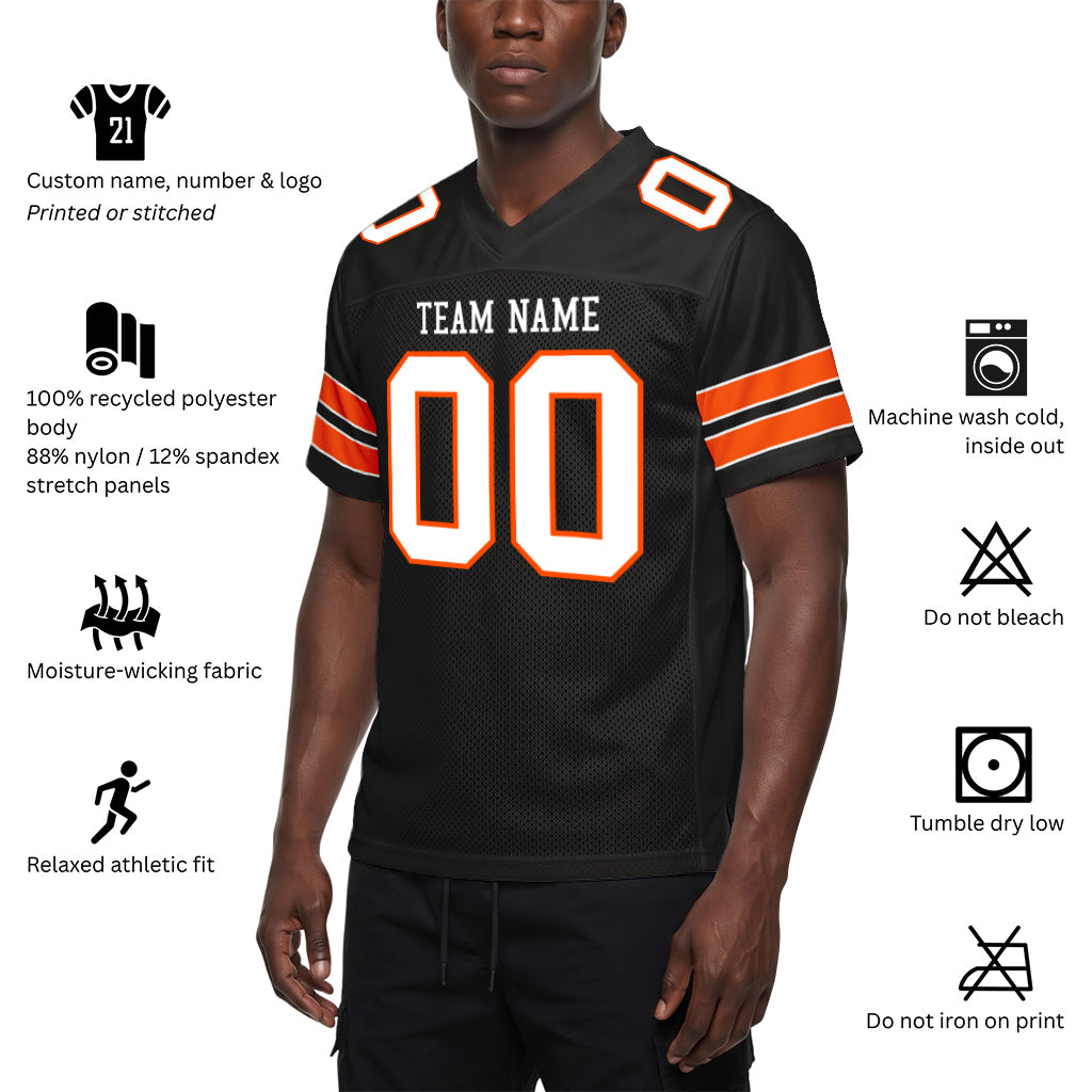 Custom Black White-Orange Custom Name Mesh Football Jersey