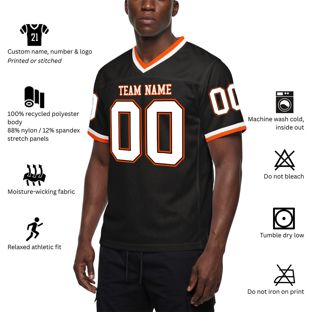 Custom Black White-Orange Mesh Throwback Mesh Football Jersey