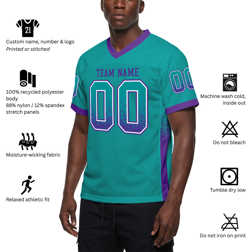 Custom Aqua Purple-White Mesh Drift Fashion Football Jersey