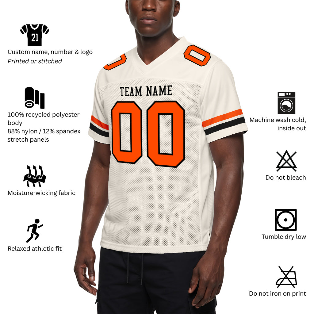 Custom Cream Orange-Black Mesh Football Jersey