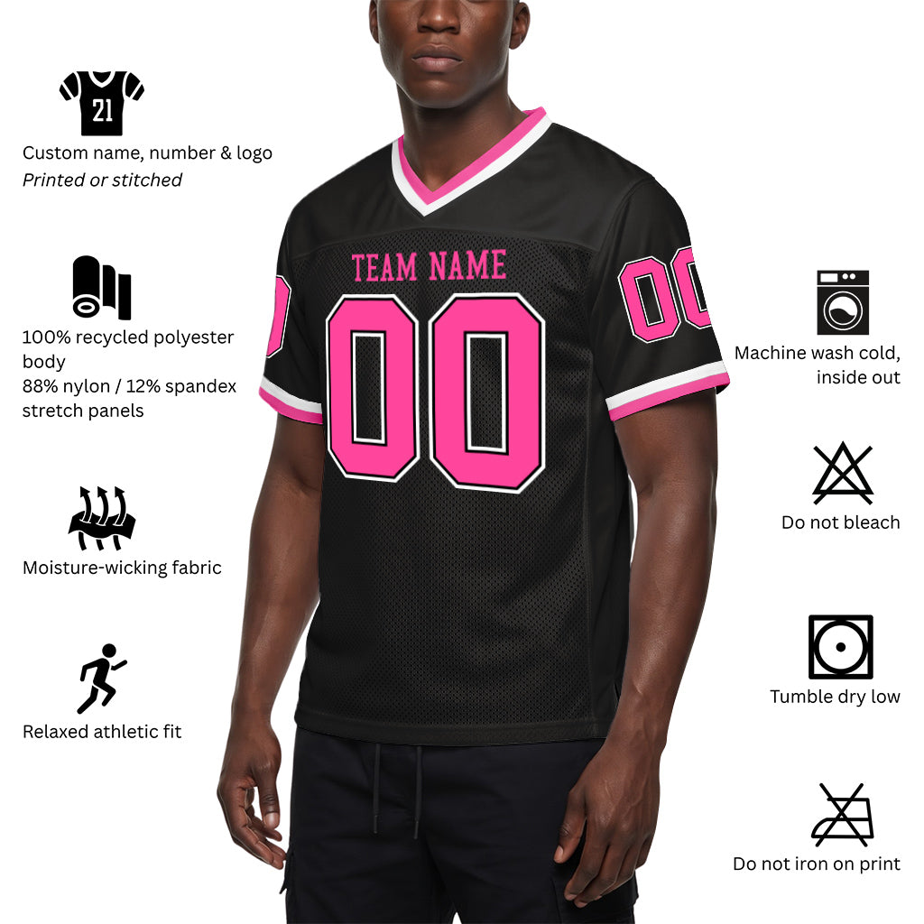 Custom Black Pink-White Mesh Throwback Mesh Football Jersey