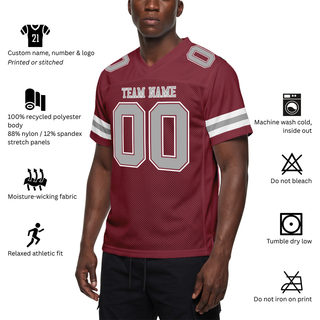 Custom Burgundy Gray-White Football Jersey