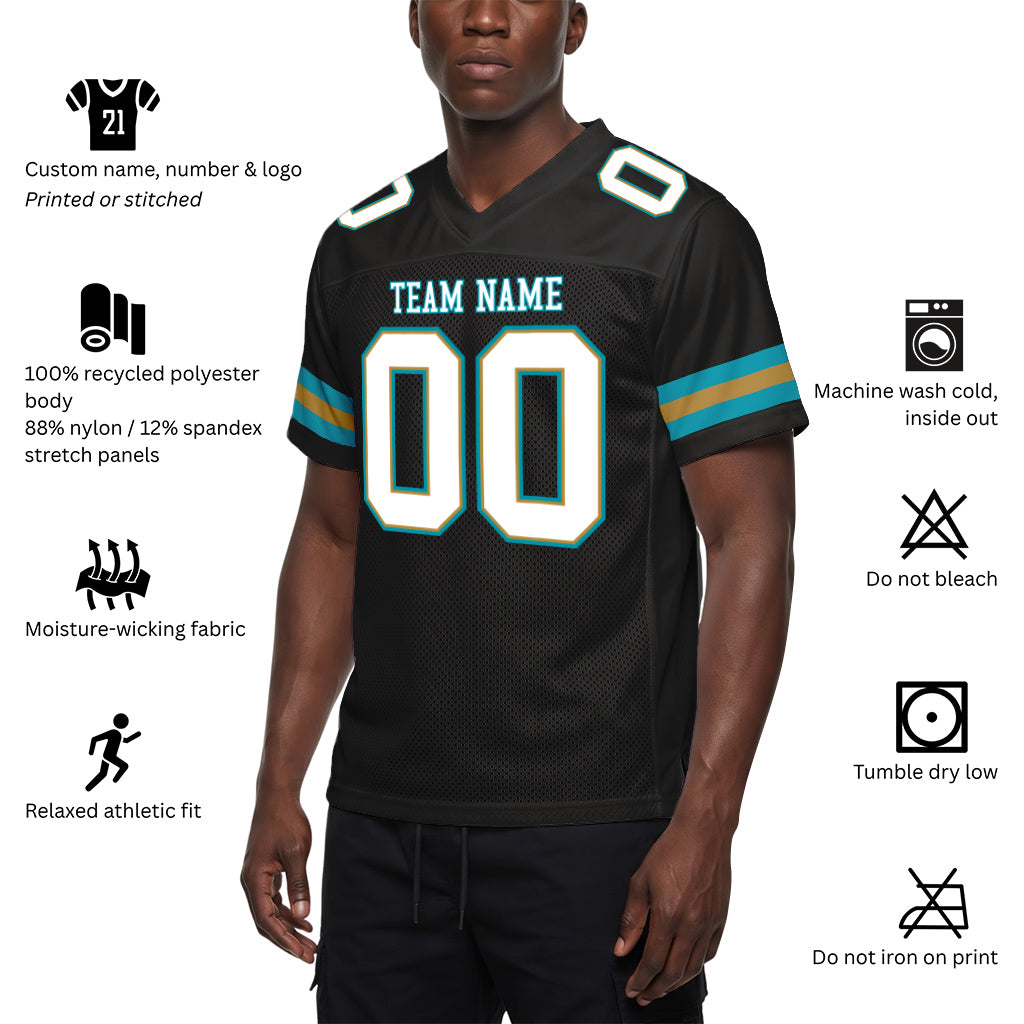 Custom Black White-Teal Mesh Football Jersey