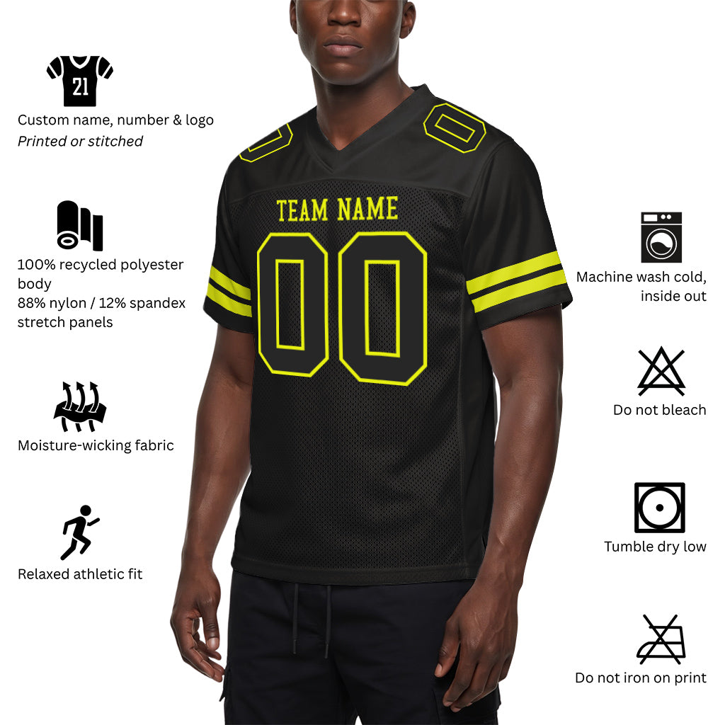 Custom Black Neon Yellow Mesh Football Jersey