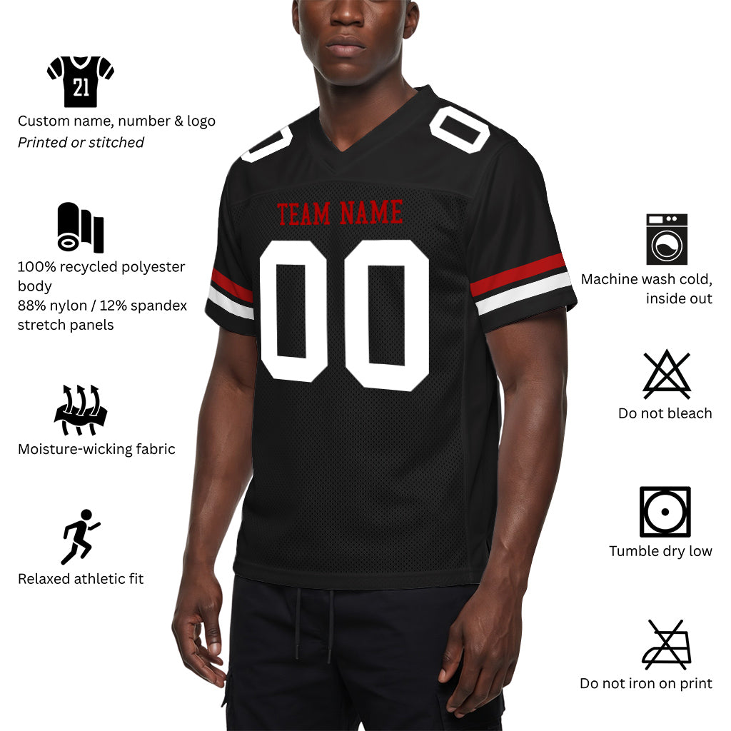 Custom Black White-Red Mesh Football Jersey