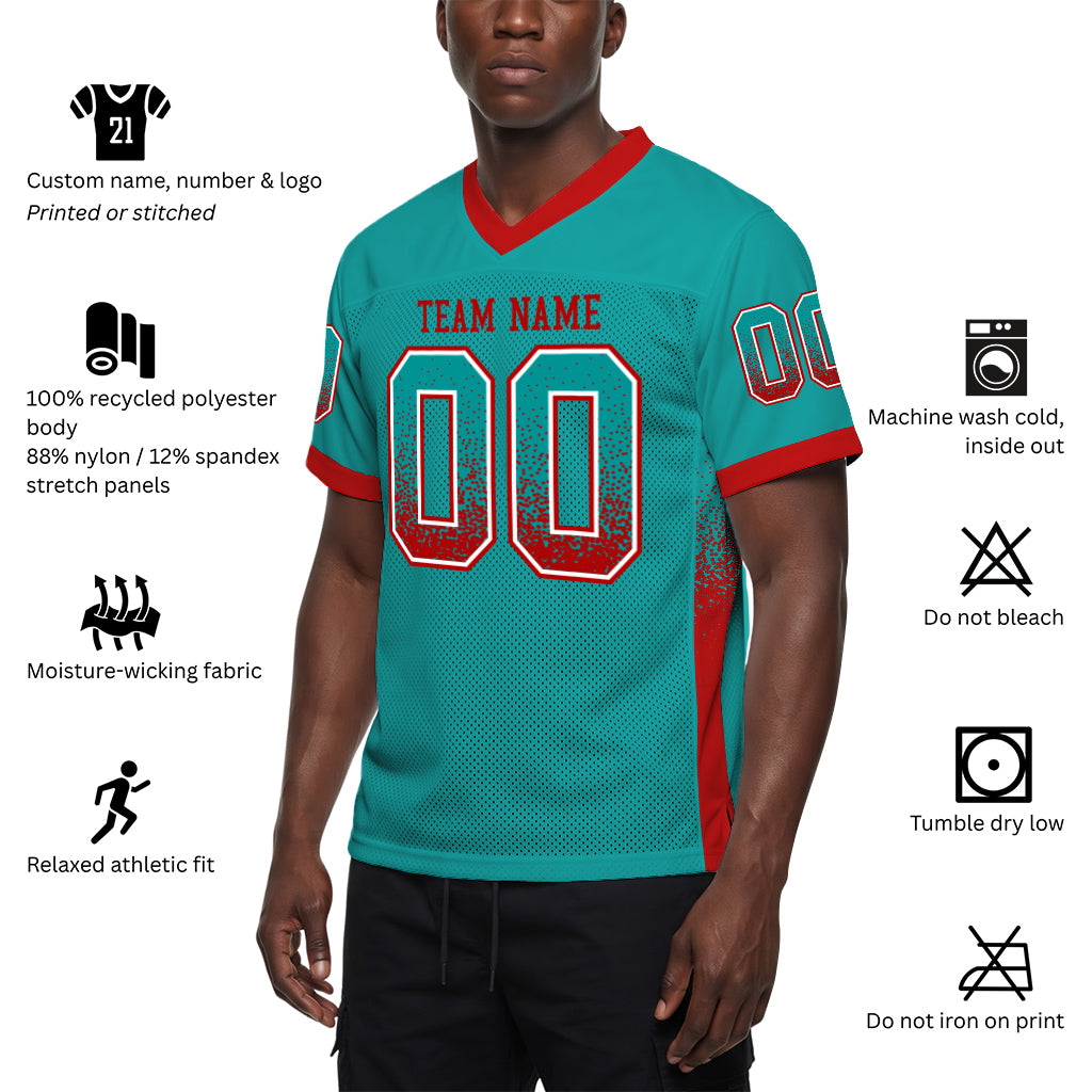 Custom Aqua Red-White Mesh Drift Fashion Football Jersey