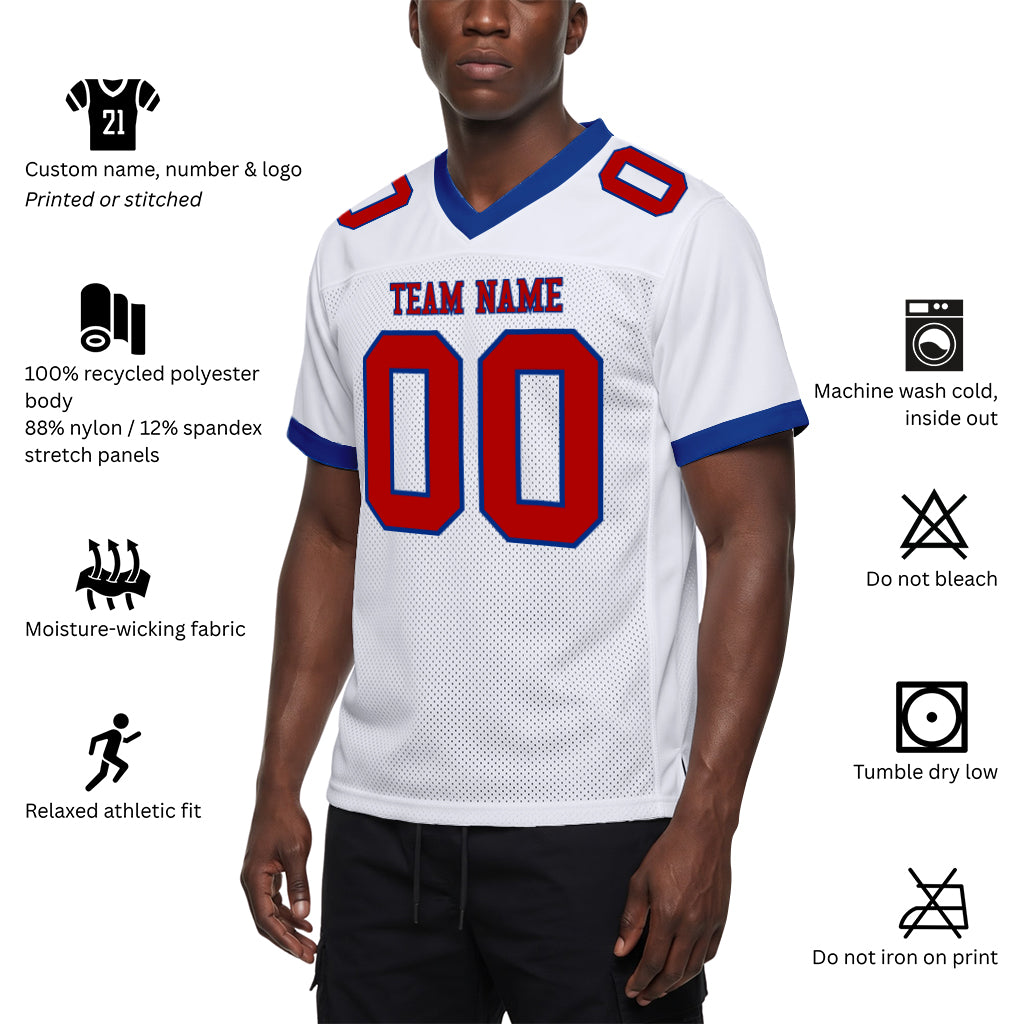 Custom White Red-Royal Mesh Football Jersey