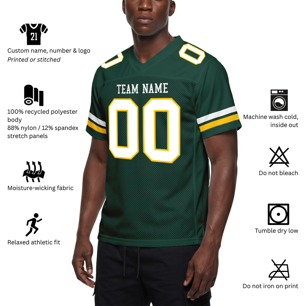Custom Green White-Gold Mesh Football Jersey