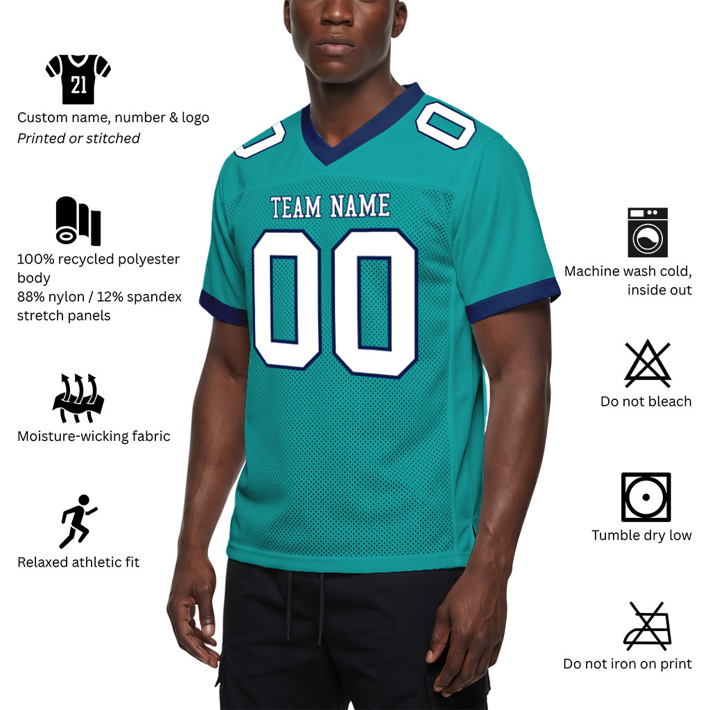 Custom Aqua White-Navy Mesh Football Jersey