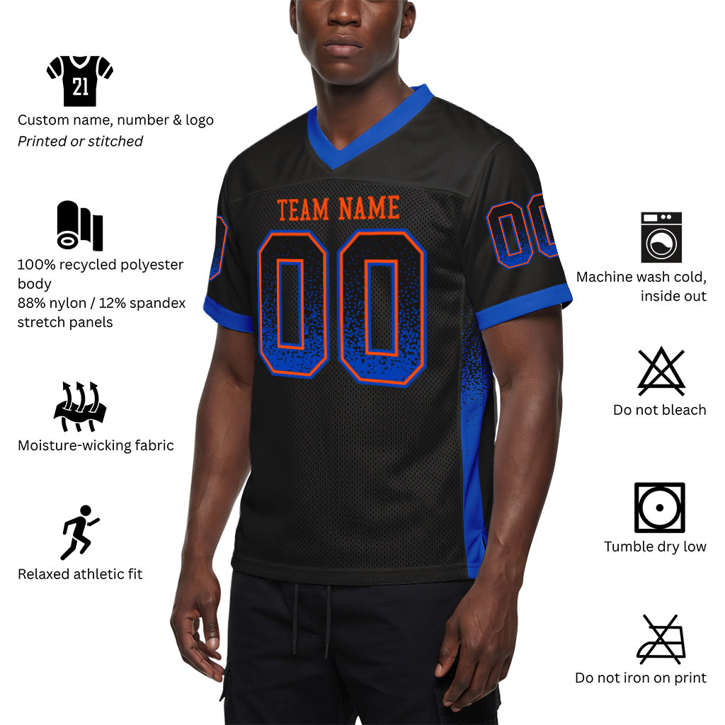 Custom Black Thunder Blue-Orange Mesh Drift Fashion Mesh Football Jersey