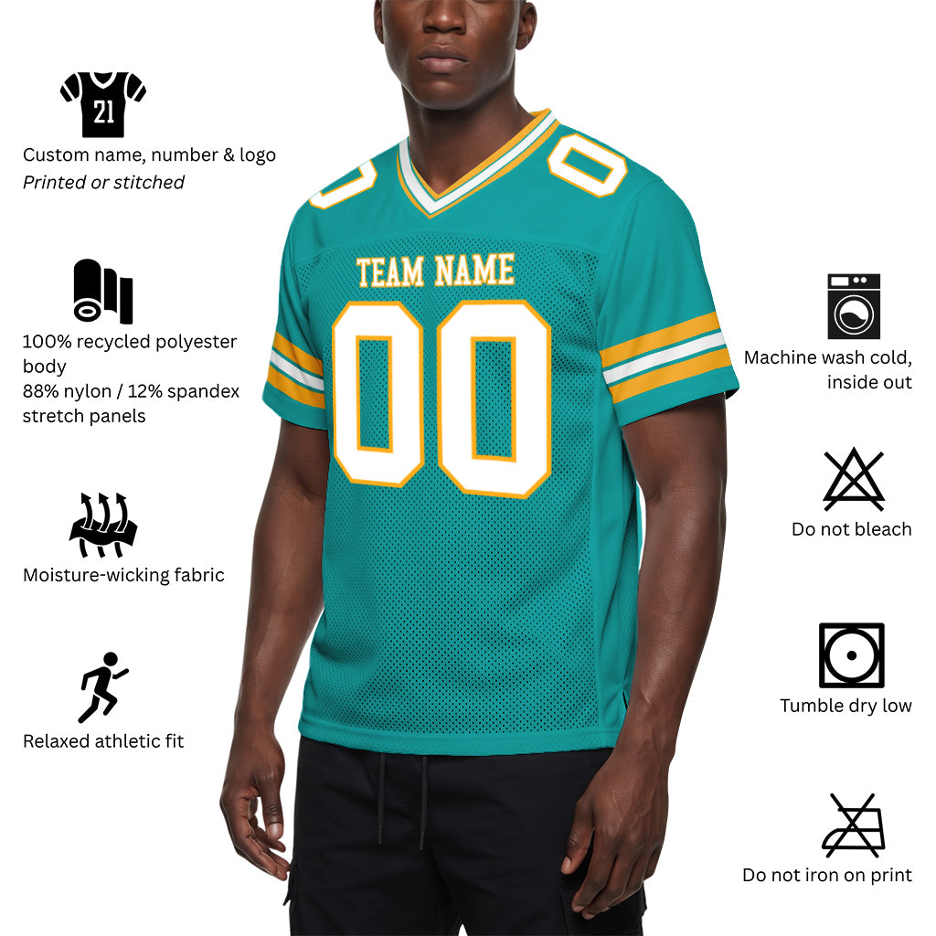 Custom Aqua White-Yellow Football Jersey
