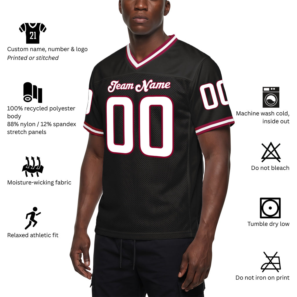 Custom Black White-Cardinal Throwback Custom Name Mesh Football Jersey