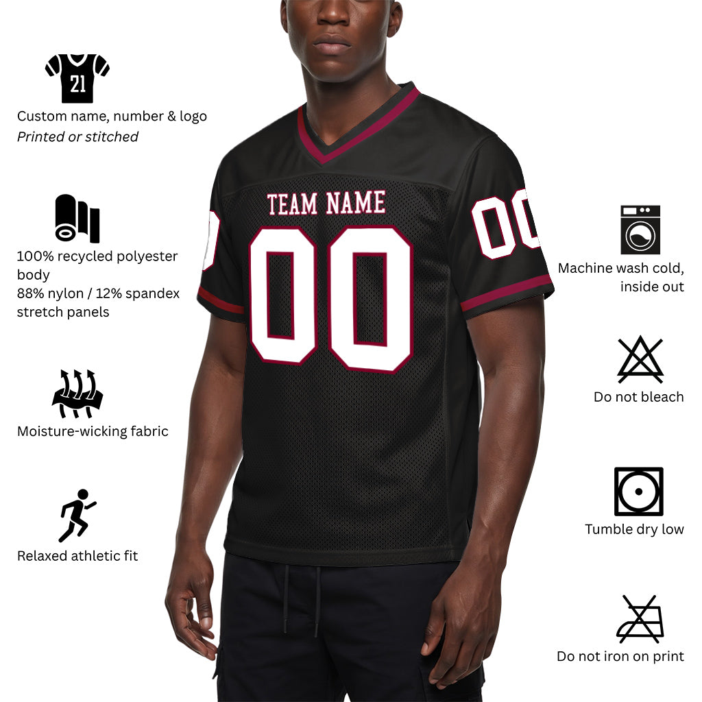Custom Black White-Maroon Mesh Throwback Mesh Football Jersey