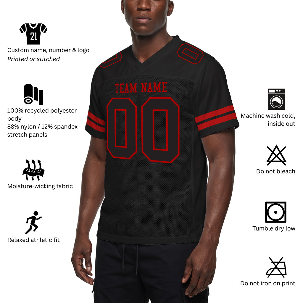 Custom Black Black-Red Mesh Football Jersey