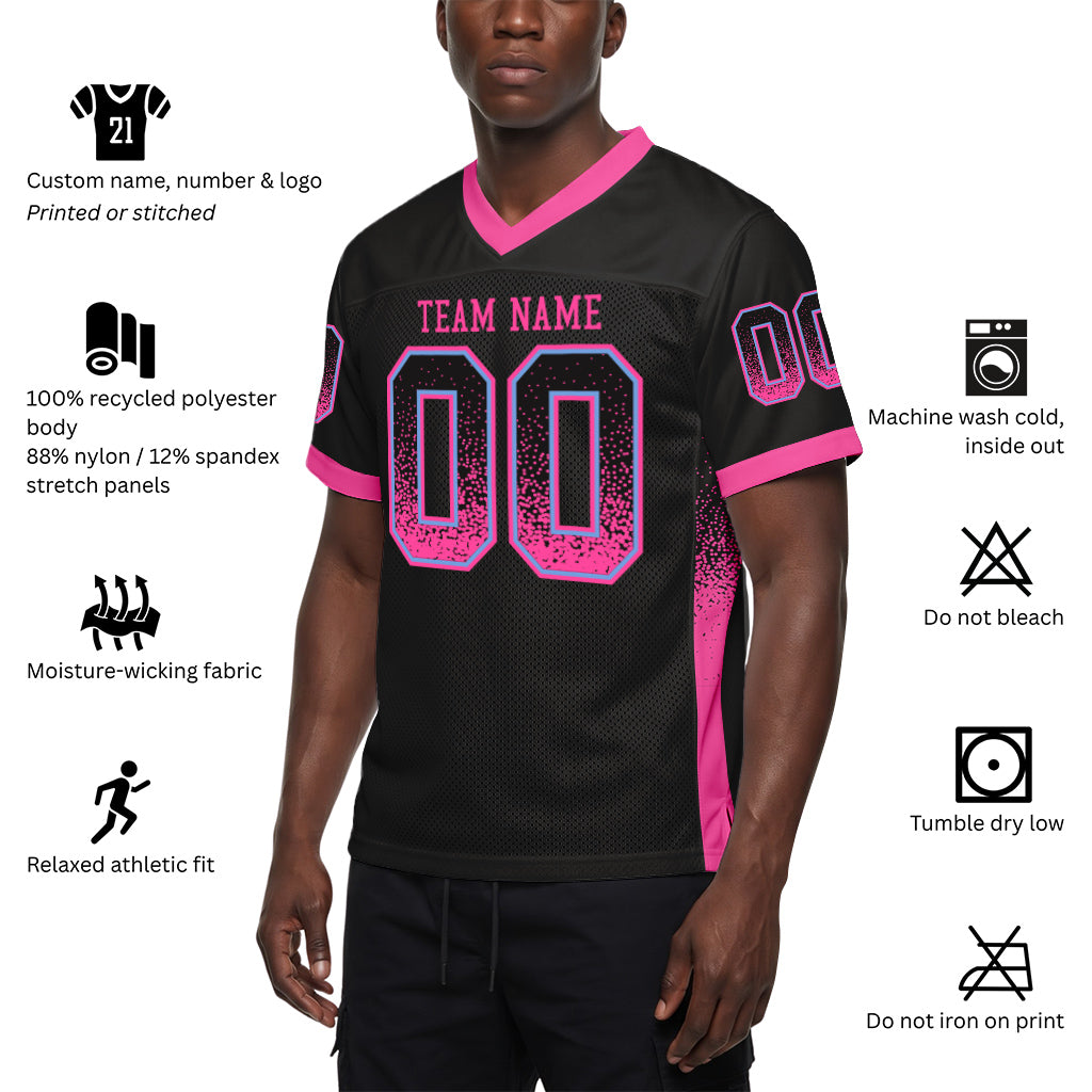 Custom Black Pink-Light Blue Mesh Drift Fashion Mesh Football Jersey