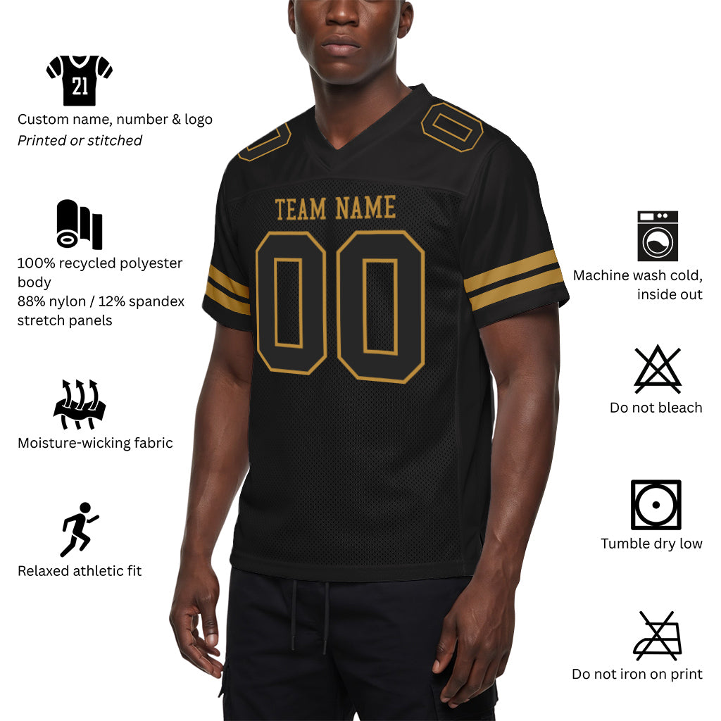 Custom Black Black-Old Gold Mesh Football Jersey