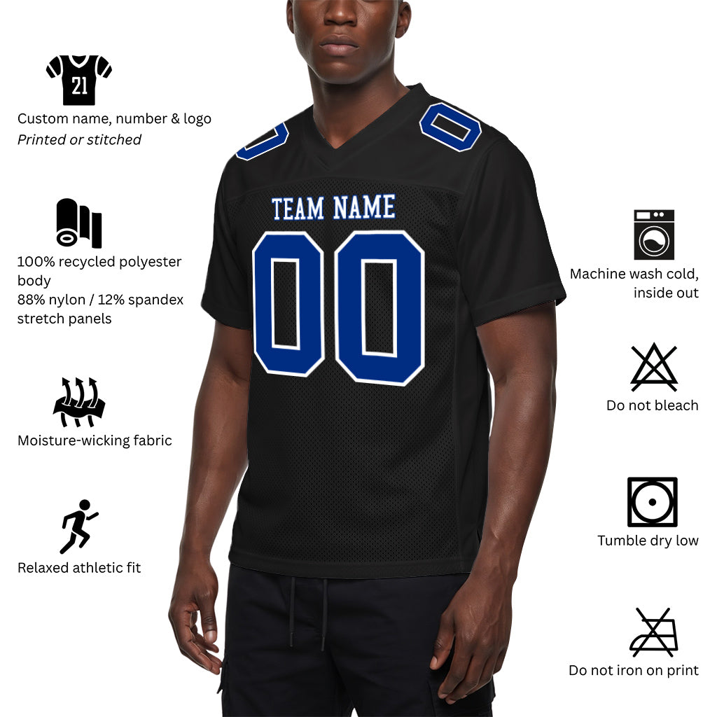 Custom Black Royal-White Mesh Football Jersey