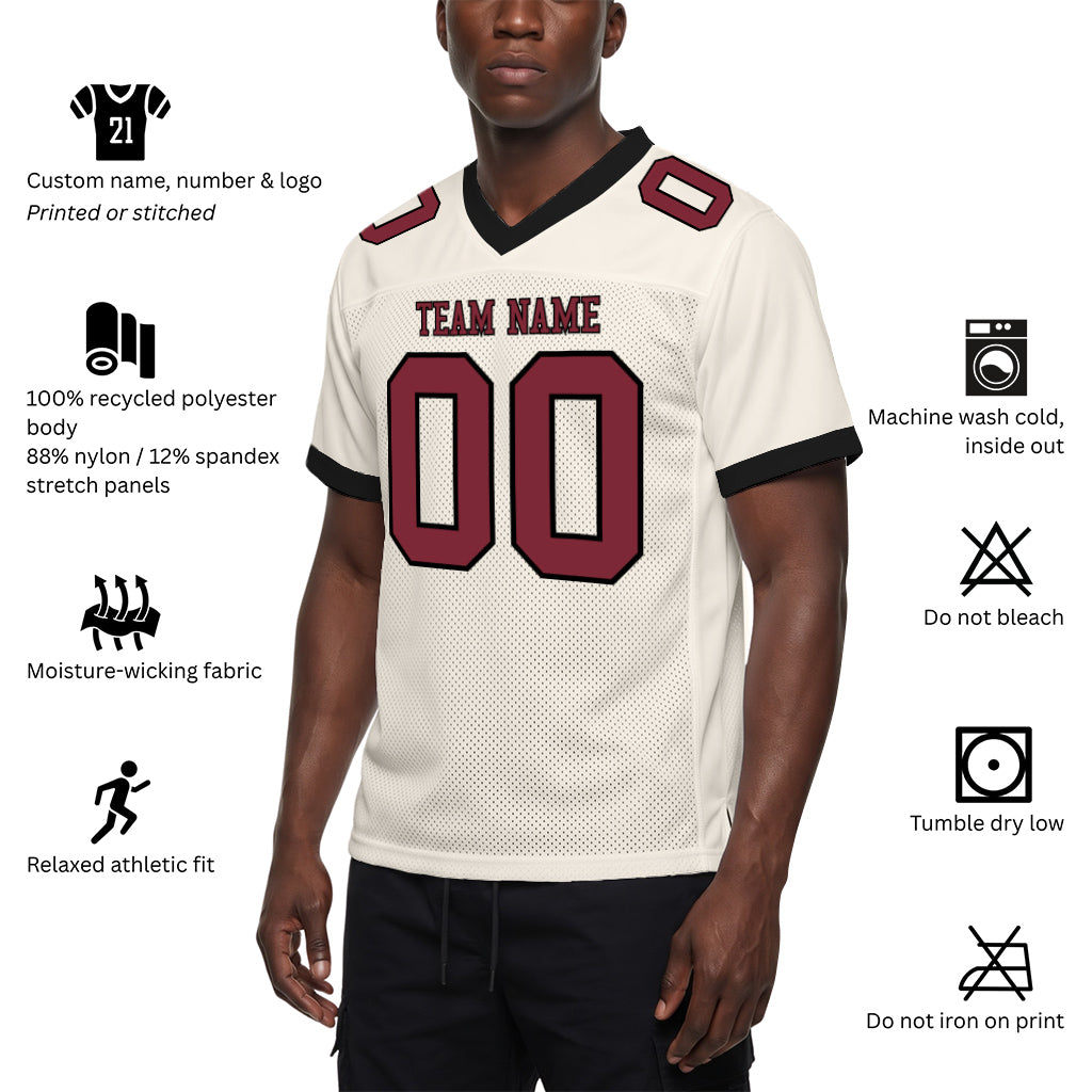 Custom Cream Crimson-Black Mesh Football Jersey
