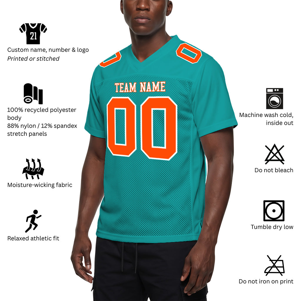 Custom Aqua Orange-White Football Jersey