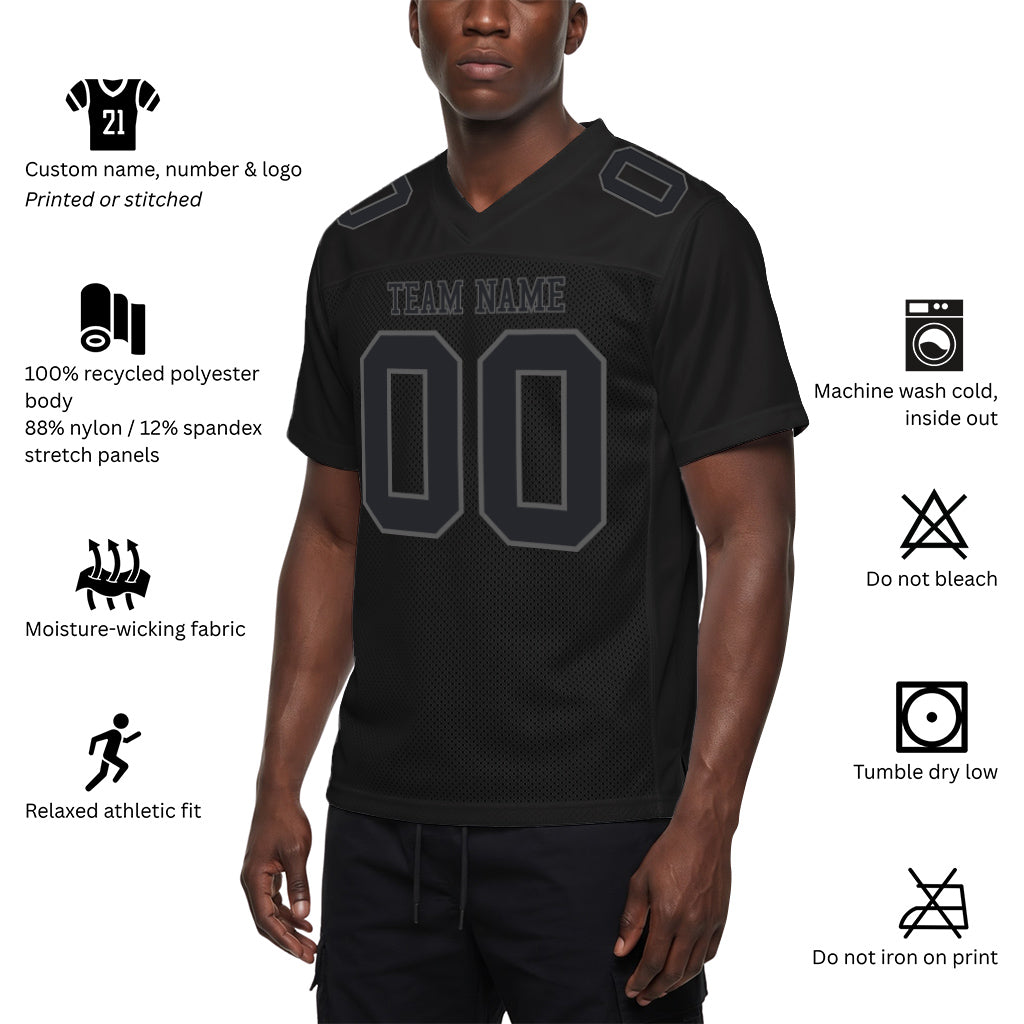Custom Black Steel Gray Mesh Football Jersey