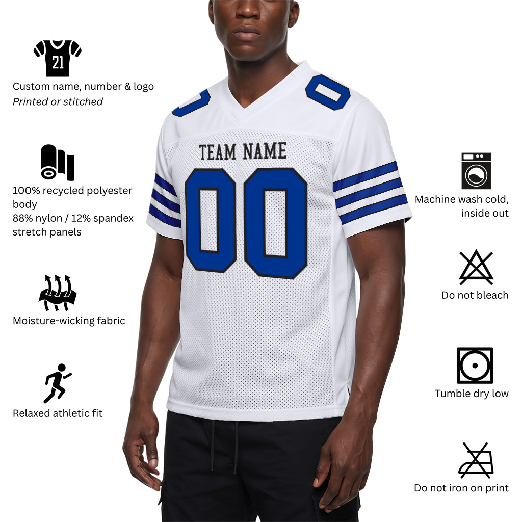 Custom White Royal-Black Mesh Football Jersey