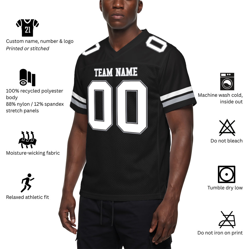 Custom Black White-Gray Mesh Football Jersey