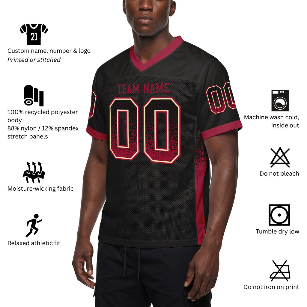Custom Black Crimson-Cream Mesh Drift Fashion Mesh Football Jersey