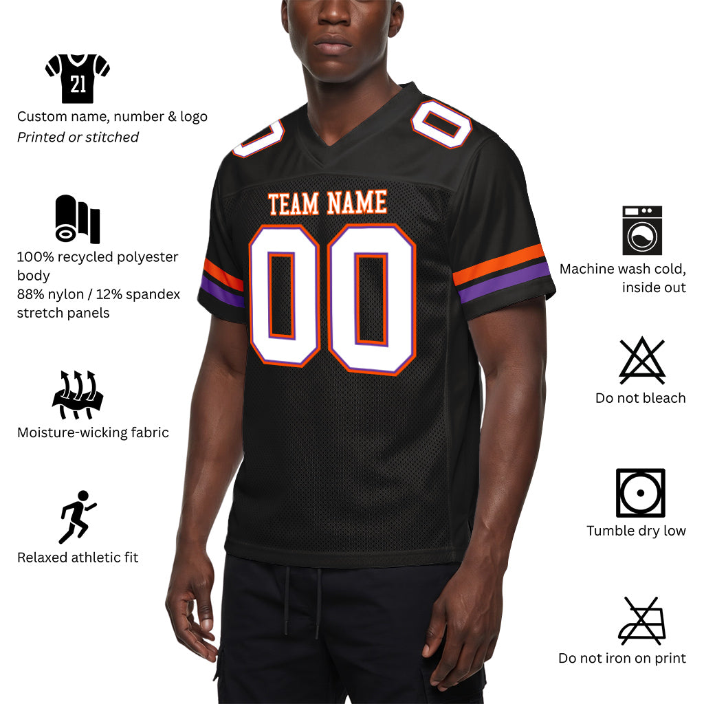 Custom Black White-Orange Mesh Football Jersey