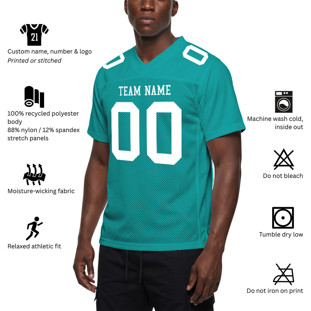Custom Aqua White Mesh Football Jersey