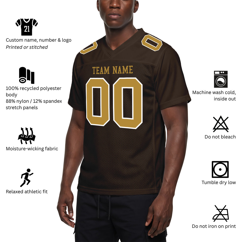 Custom Brown Old Gold-White Mesh Football Jersey