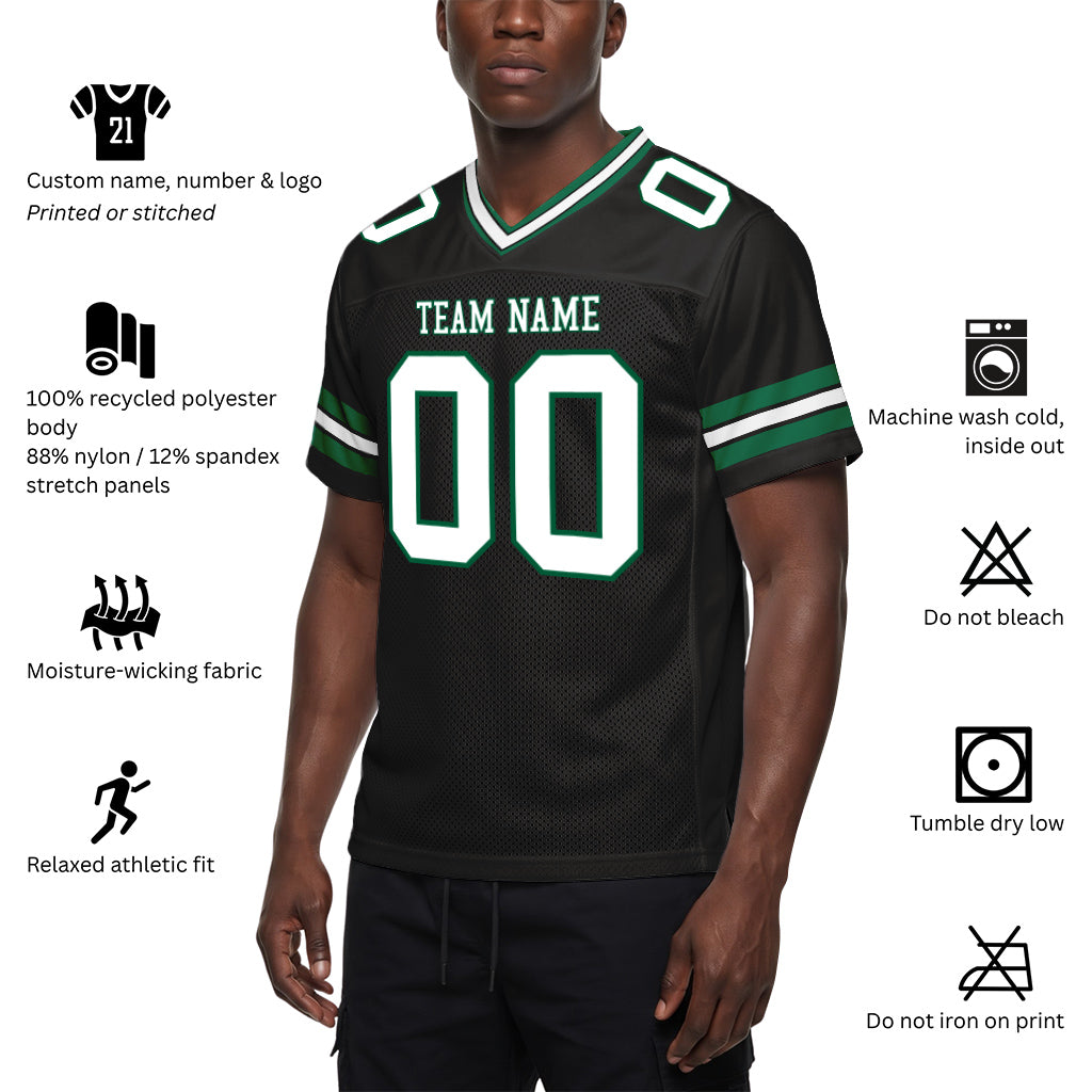Custom Black White-Kelly Green Mesh Football Jersey