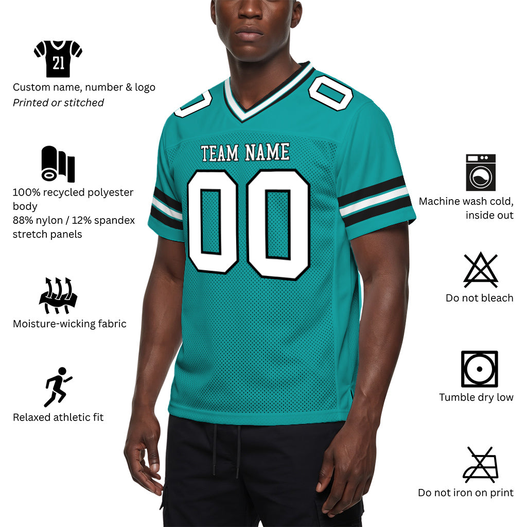 Custom Aqua White-Black Mesh Football Jersey