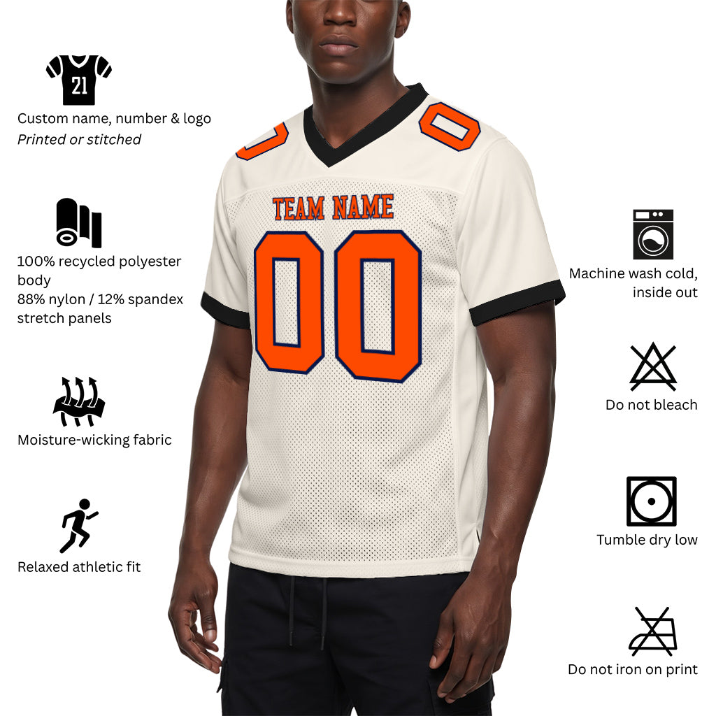 Custom Cream Orange-Black Mesh Football Jersey