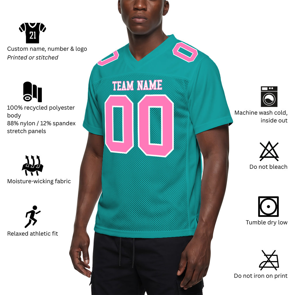 Custom Aqua Pink-White Football Jersey