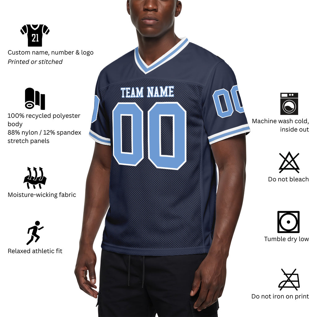 Custom Navy Light Blue-White Mesh Throwback Football Jersey For Men & Women