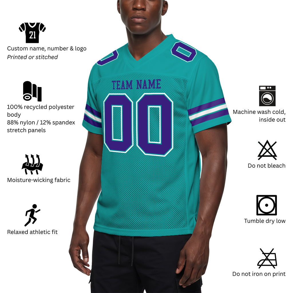 Custom Aqua Purple-White Football Jersey