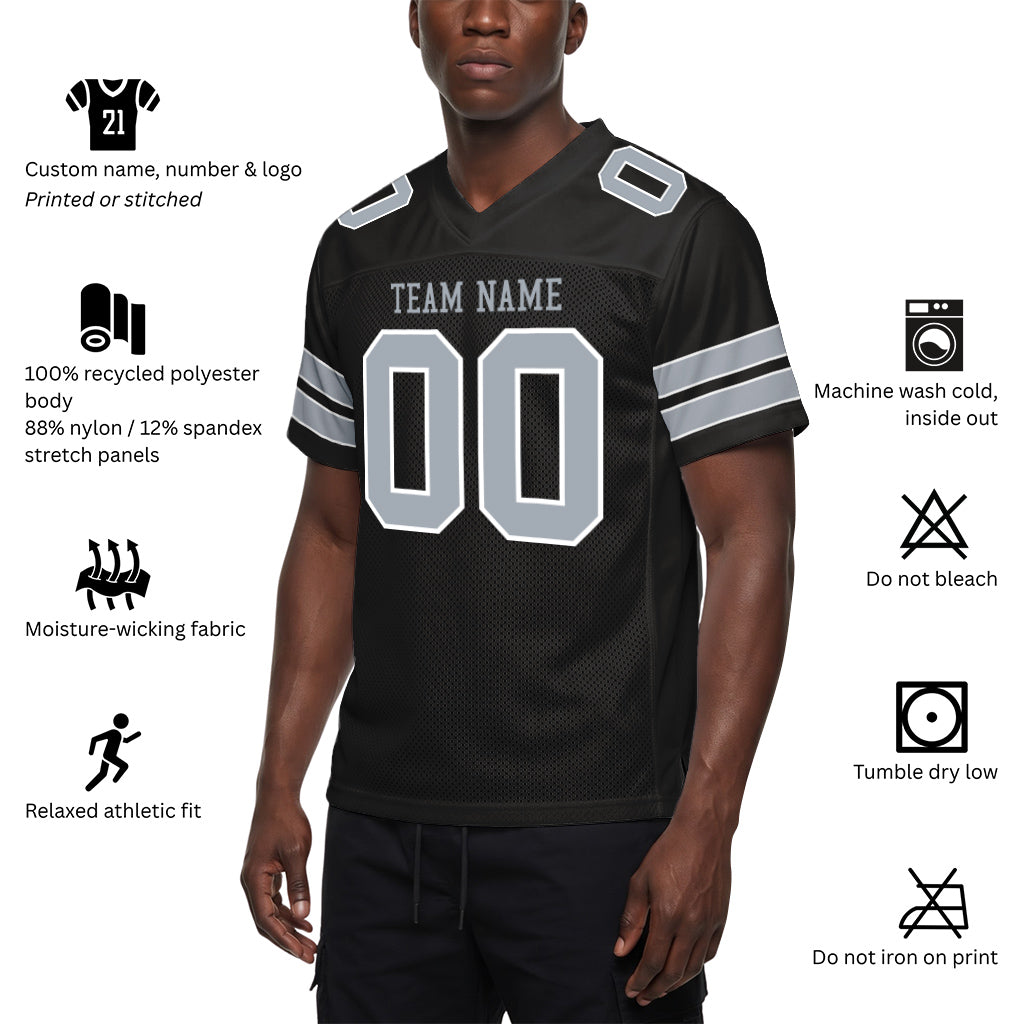 Custom Black Silver-White Mesh Football Jersey