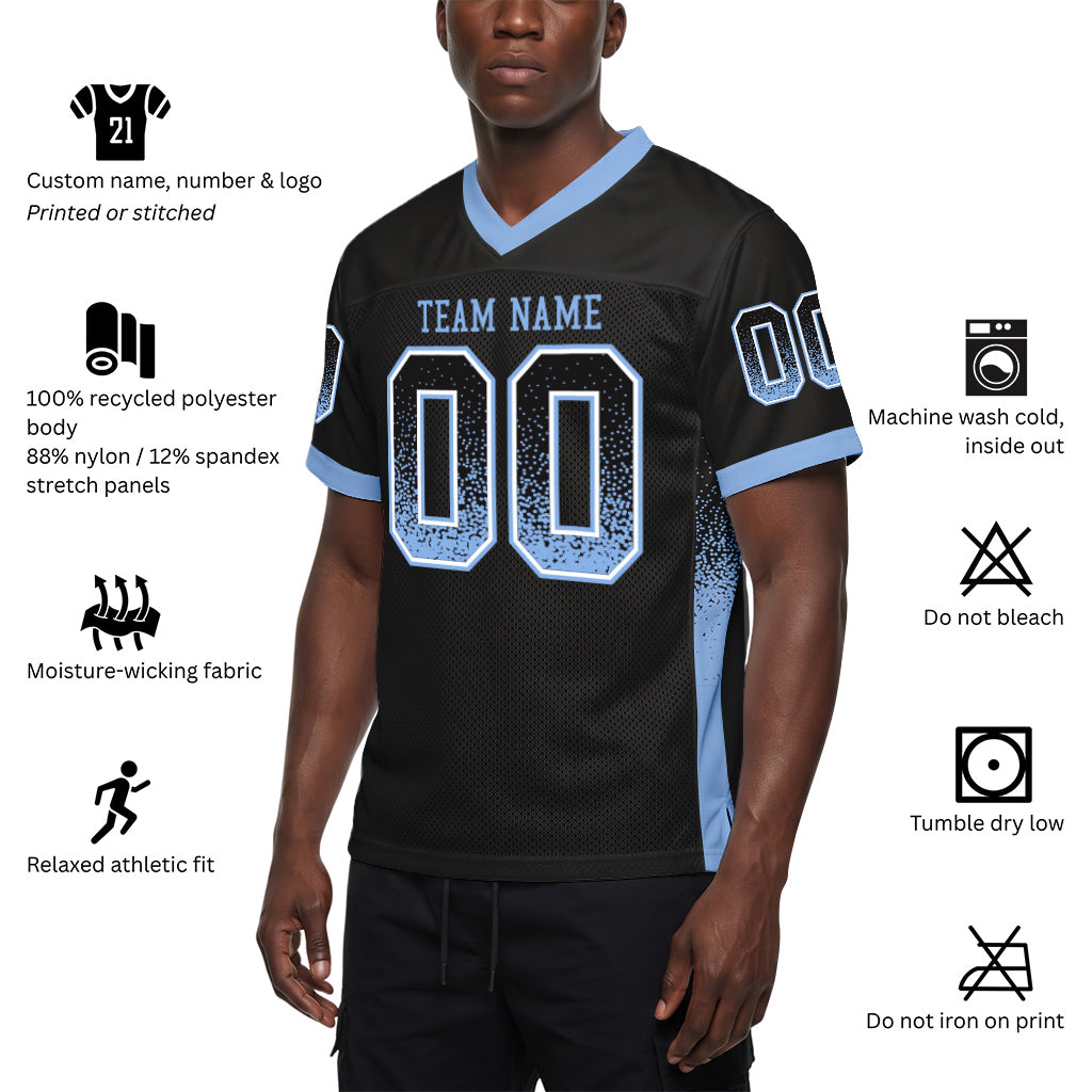 Custom Black Light Blue-White Mesh Drift Fashion Mesh Football Jersey