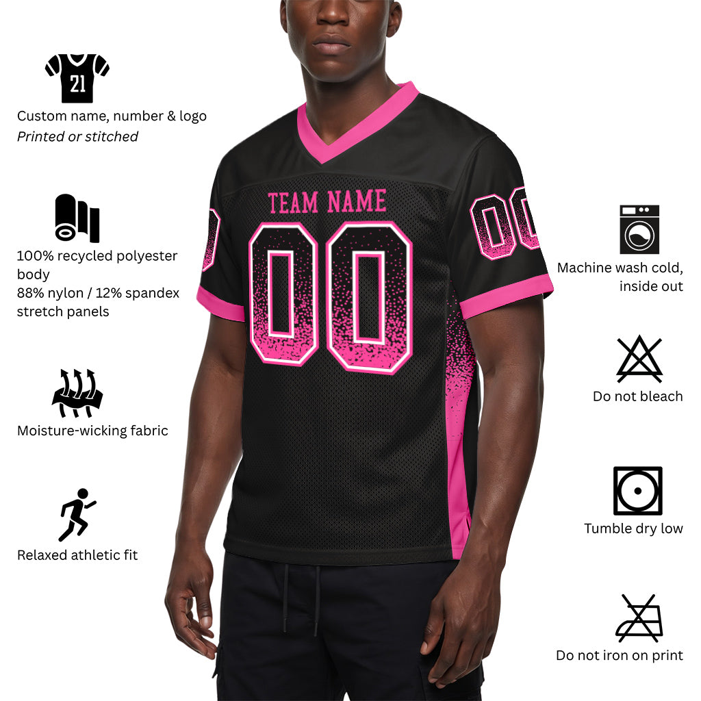 Custom Black Pink-White Mesh Drift Fashion Mesh Football Jersey