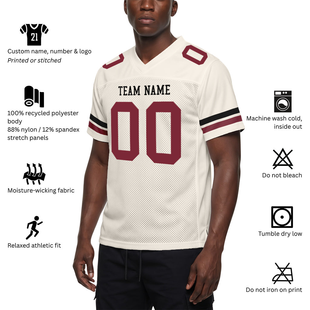 Custom Cream Black-Crimson Mesh Football Jersey
