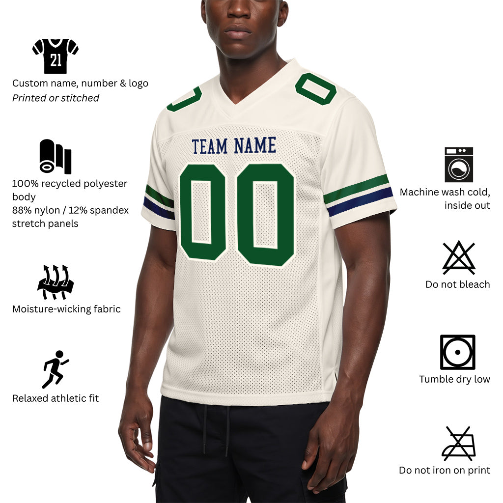 Custom Cream Kelly Green-Navy Mesh Football Jersey