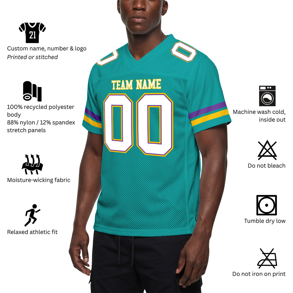 Custom Aqua White-Purple Mesh Football Jersey