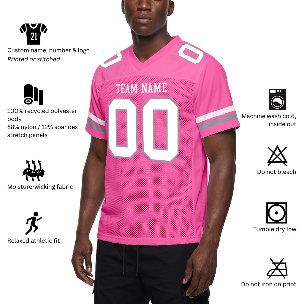 Custom Pink White-Light Gray Mesh Football Jersey