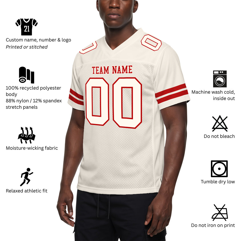 Custom Cream Cream-Red Mesh Football Jersey