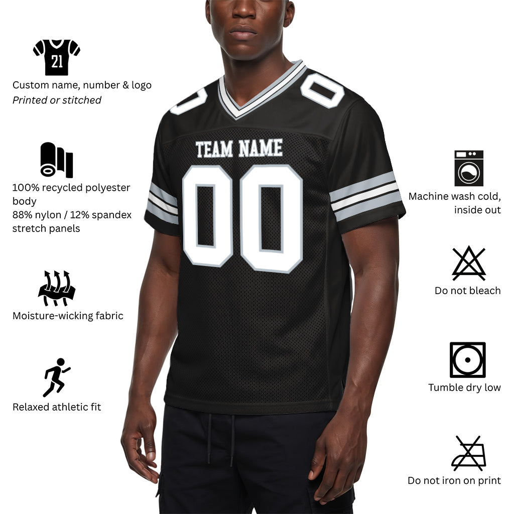 Custom Black White-Silver Mesh Football Jersey
